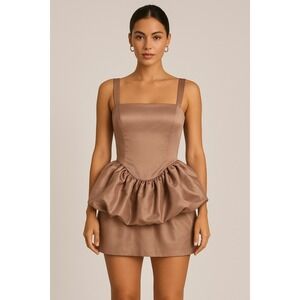 New! OW Collection Bubble Peplum Mini Dress Taupe Size XS $330‎